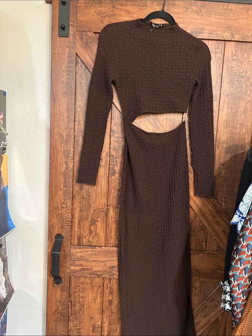 Zara Brown Long-Sleeve Cutout Maxi Dress